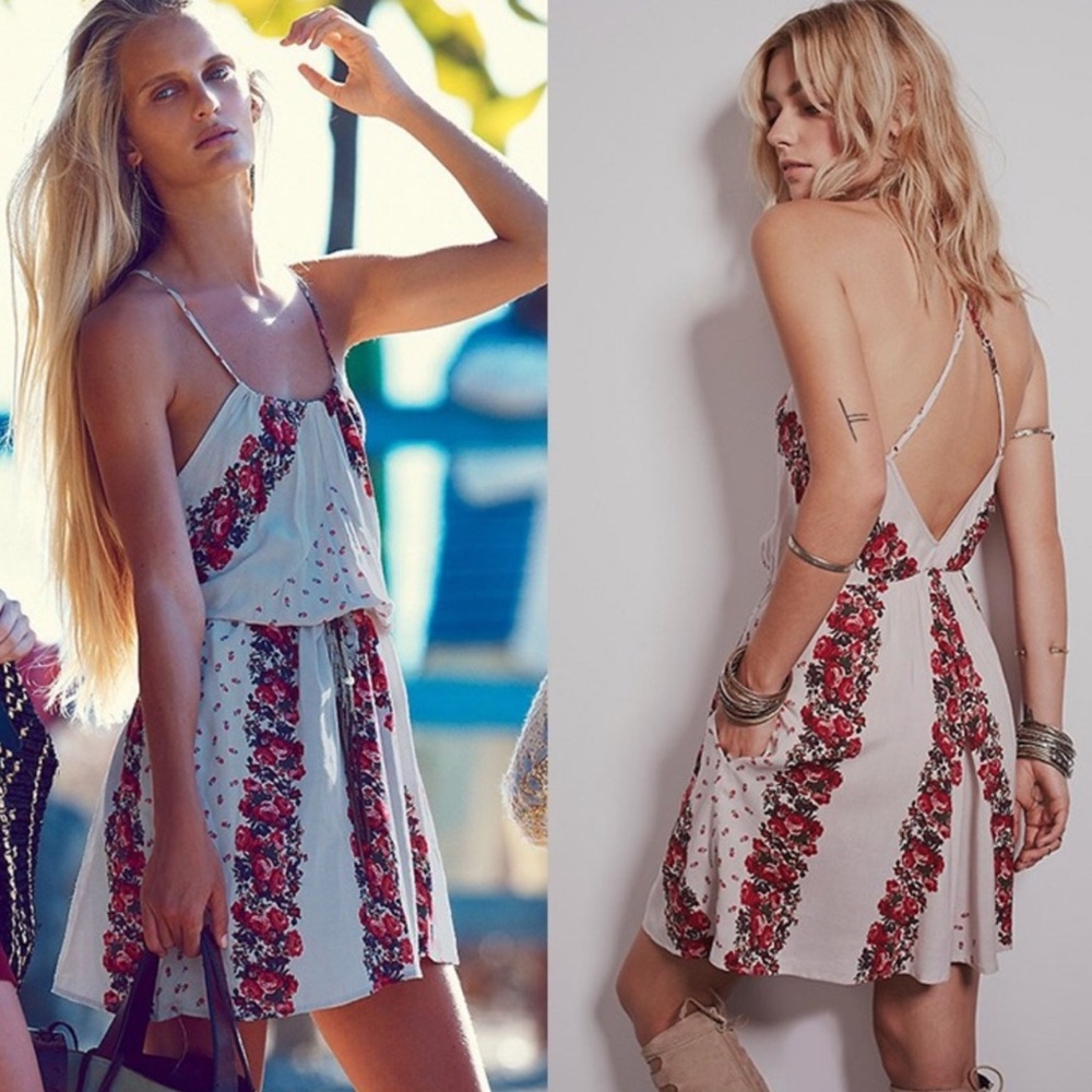 FP Free People Floral Boho Spaghetti Strap Romper medium